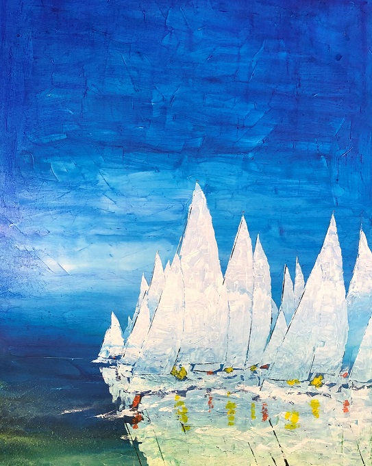heading up sailboat original art